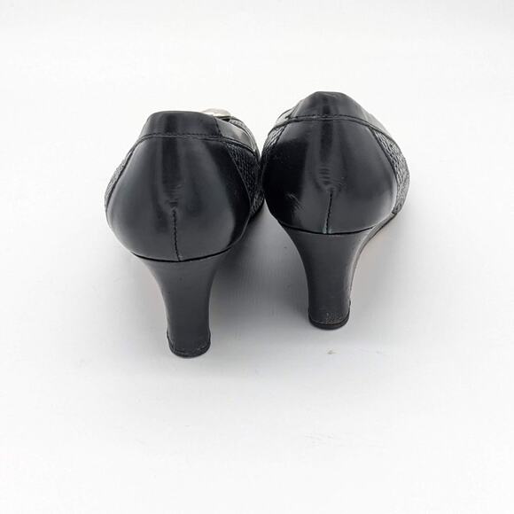 Brighton Black Leather Open Toe Wedges Silver Buckle Detail Size 8 - Picture 7 of 11